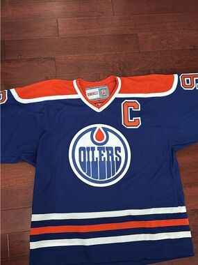 CCM Edmonton Oilers Captain Jersey in Blue and Orange